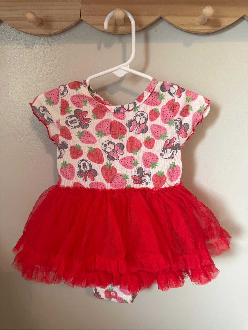Disney Baby Minnie Mouse 12-18M Red Strawberry Tutu Dress Short Sleeve Snap